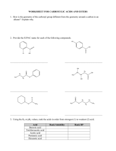 WORKSHEET FOR CARBOXYLIC ACIDS AND ESTERS