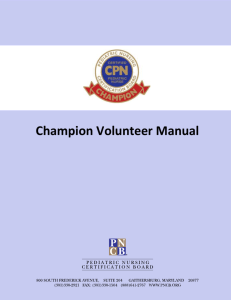 Champion Volunteer Manual Table of Contents Welcome Letter from
