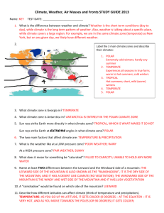 Climate, Weather, Air Masses and Fronts STUDY GUIDE 2013