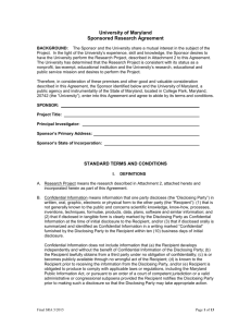 Sample Industry Agreement - Office of Research Administration