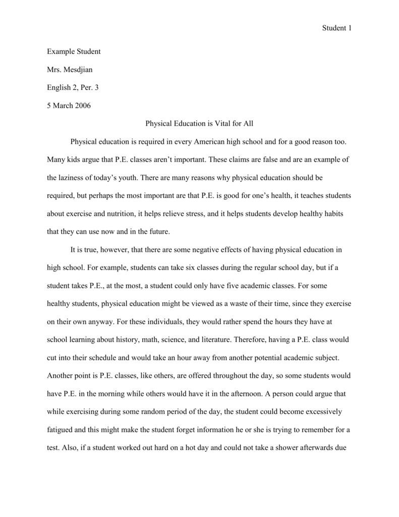 Importance of Physical Education in Schools Free Essay Example
