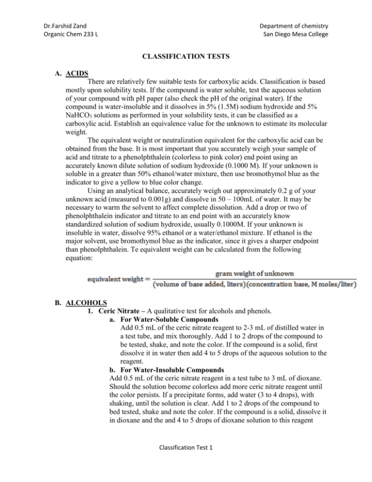 Classification Tests San Diego Mesa College 7599