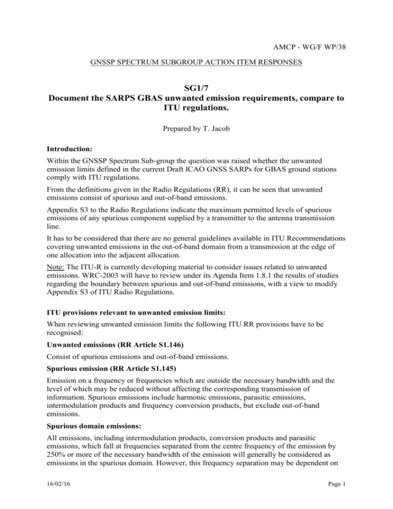 GNSSP SSG GBAS Unwanted Emission Requirements