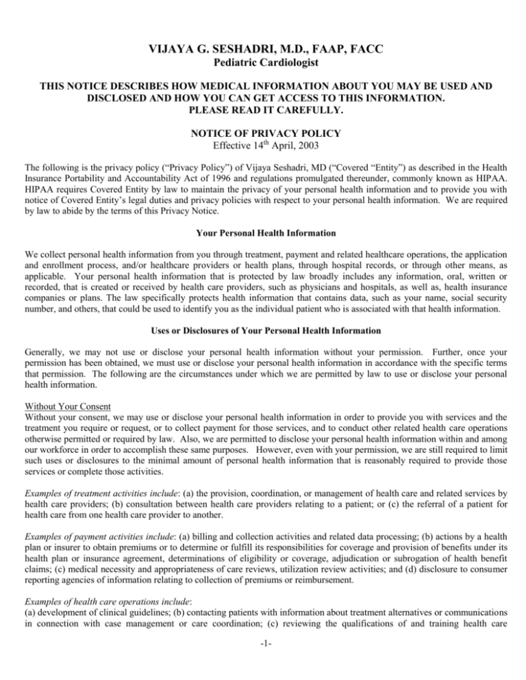 Notice Of Privacy Practices
