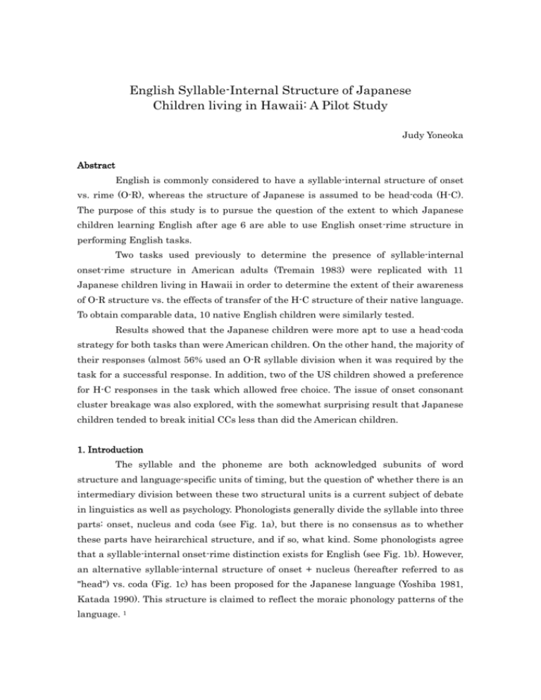 English Syllable Internal Structure Of Japanese