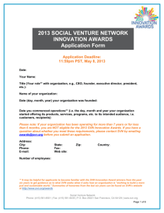 Social Venture Network Innovation Awards Application