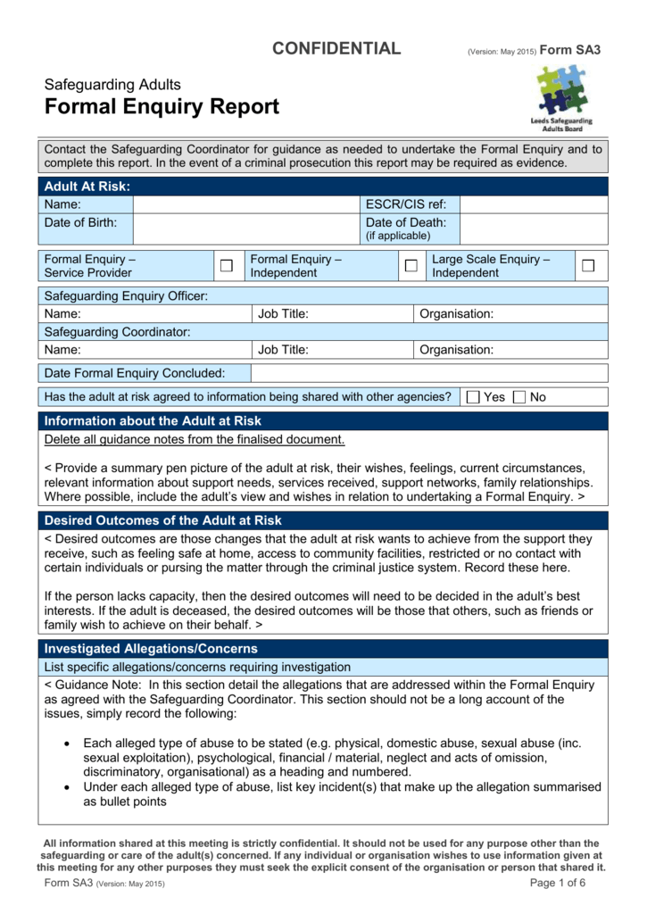 Formal Enquiry Report Leeds Safeguarding Adults Board