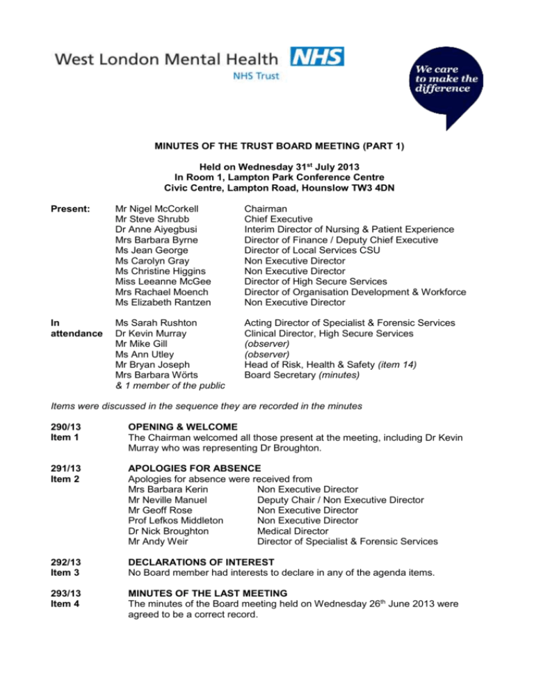 Approved Board Minutes West London Mental Health Trust