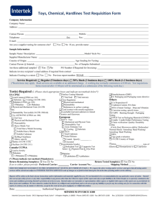 Toys, Chemical, Hardlines Test Requisition Form Company