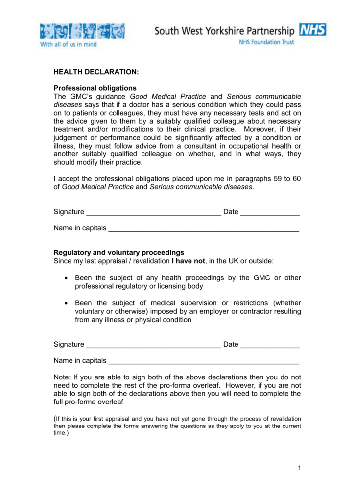 Health Declaration Form Template 0330