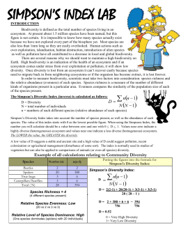 1. Use Simpson`s index (equation 1) to calculate species diversity for