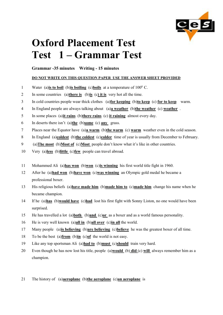 English Placement Test Writing Sample