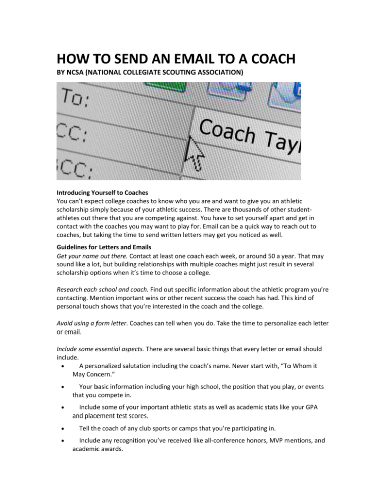 how to write college coach email