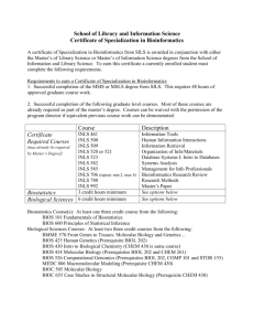 Proposal for Certificate of Specialization in Bioinformatics