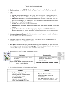 7th Grade Classification Study Guide Classify organisms – using