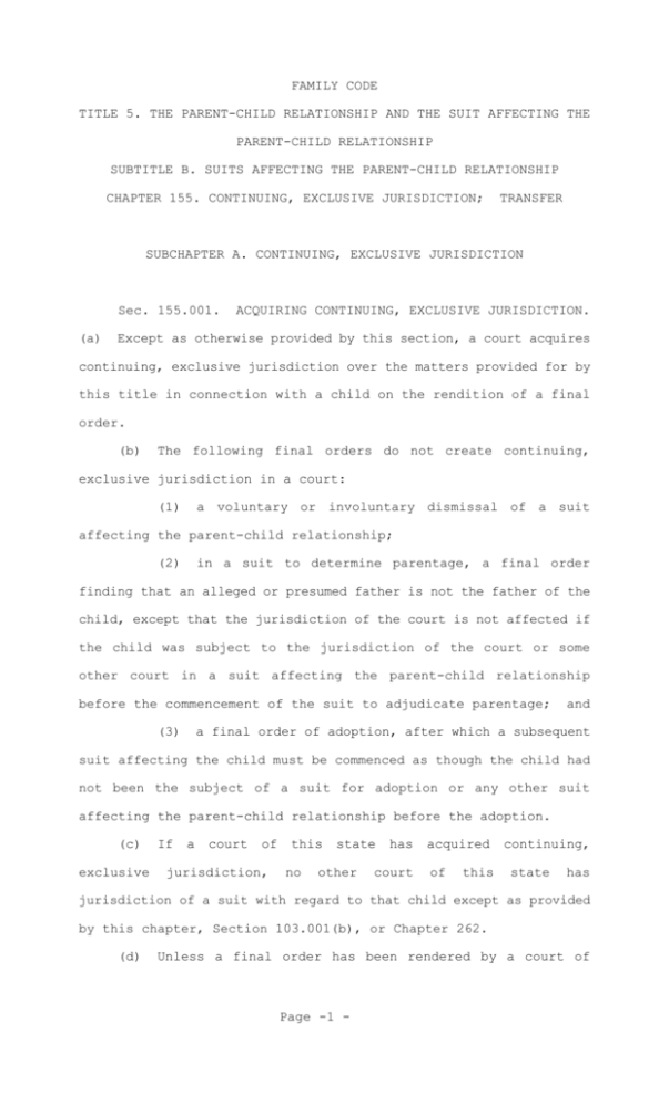 FAMILY CODE TITLE 5. THE PARENT