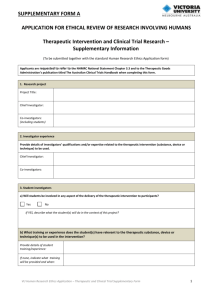 SUPPLEMENTARY FORM A APPLICATION FOR ETHICAL REVIEW