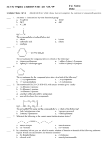 SCH4U Organic Chemistry Unit Test –Apr