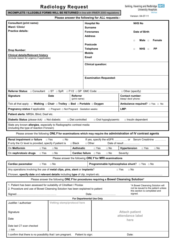 Radiology Request form