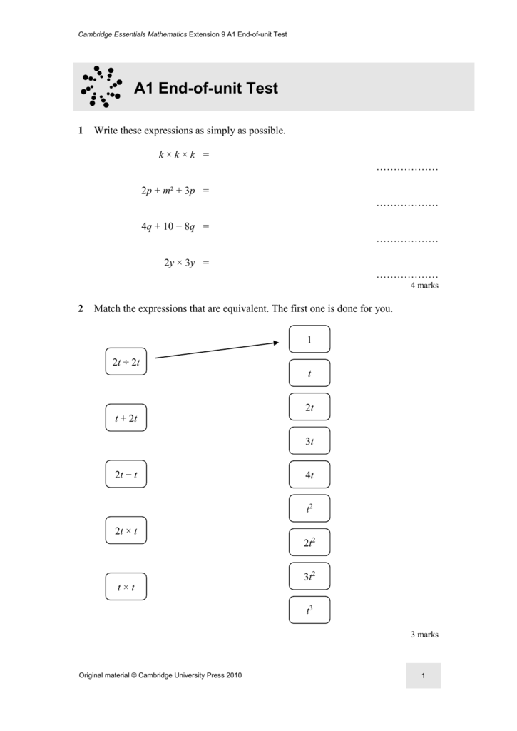 Assessment Year 7 Algebra 1