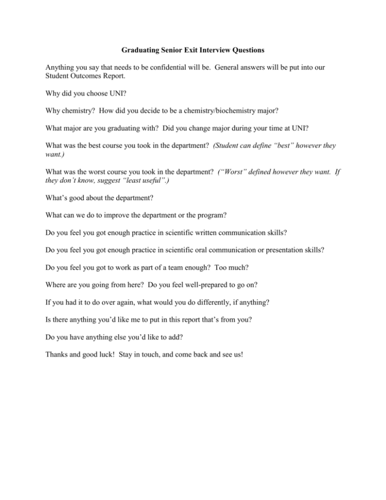 Senior Exit Interview Questions Chemistry Biochemistry