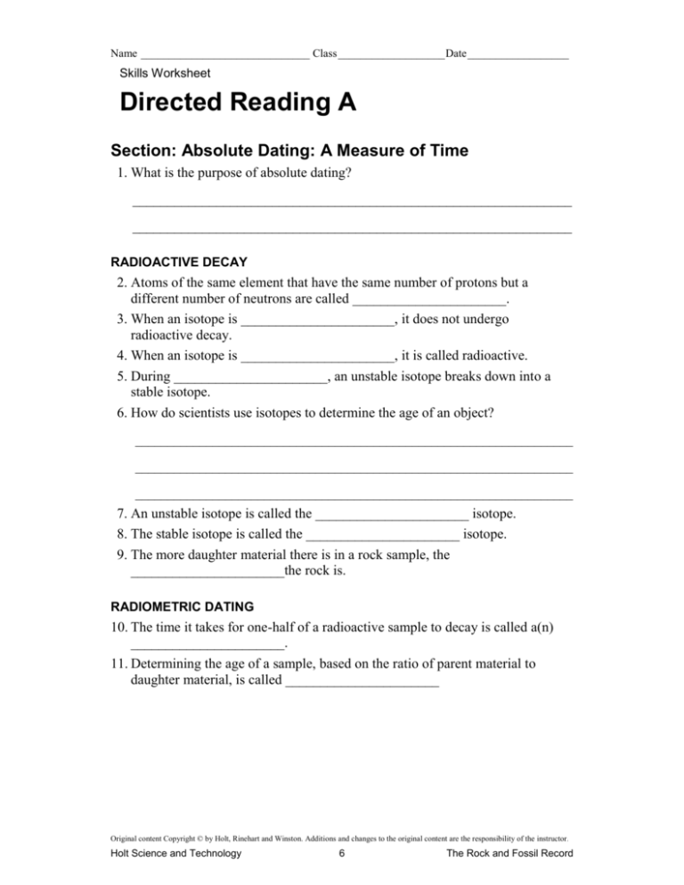 Directed Reading Absolute Dating