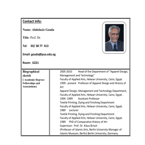 Contact Info: Name: Abdelaziz Gouda Title: Prof. Dr. Tel: 03/ 38 77