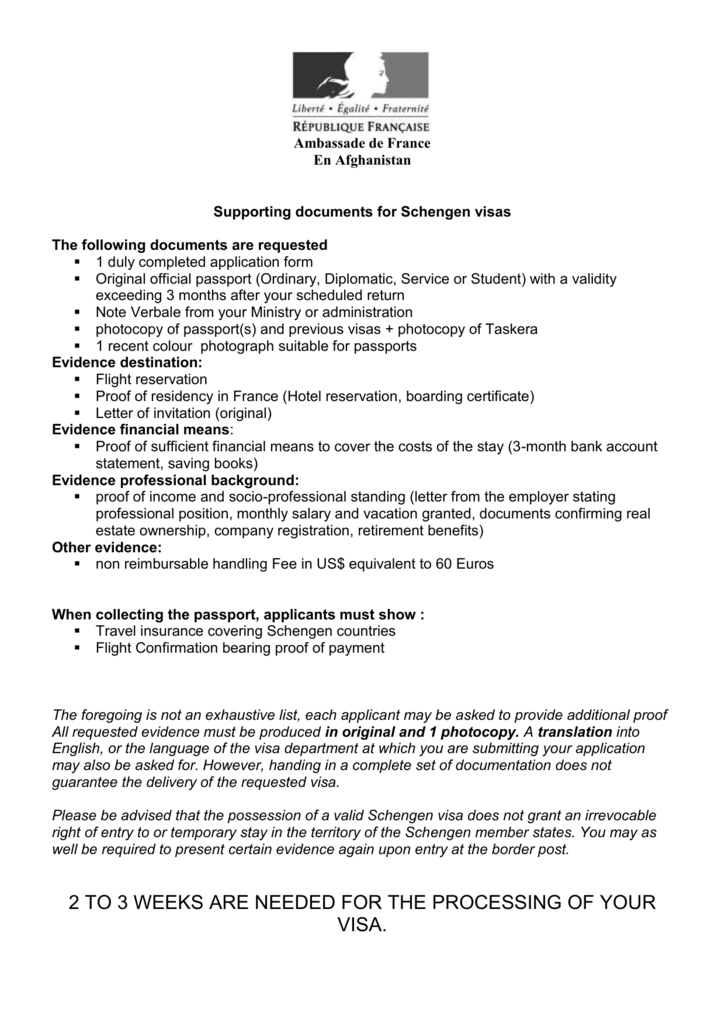 Supporting Documents For Schengen Visa