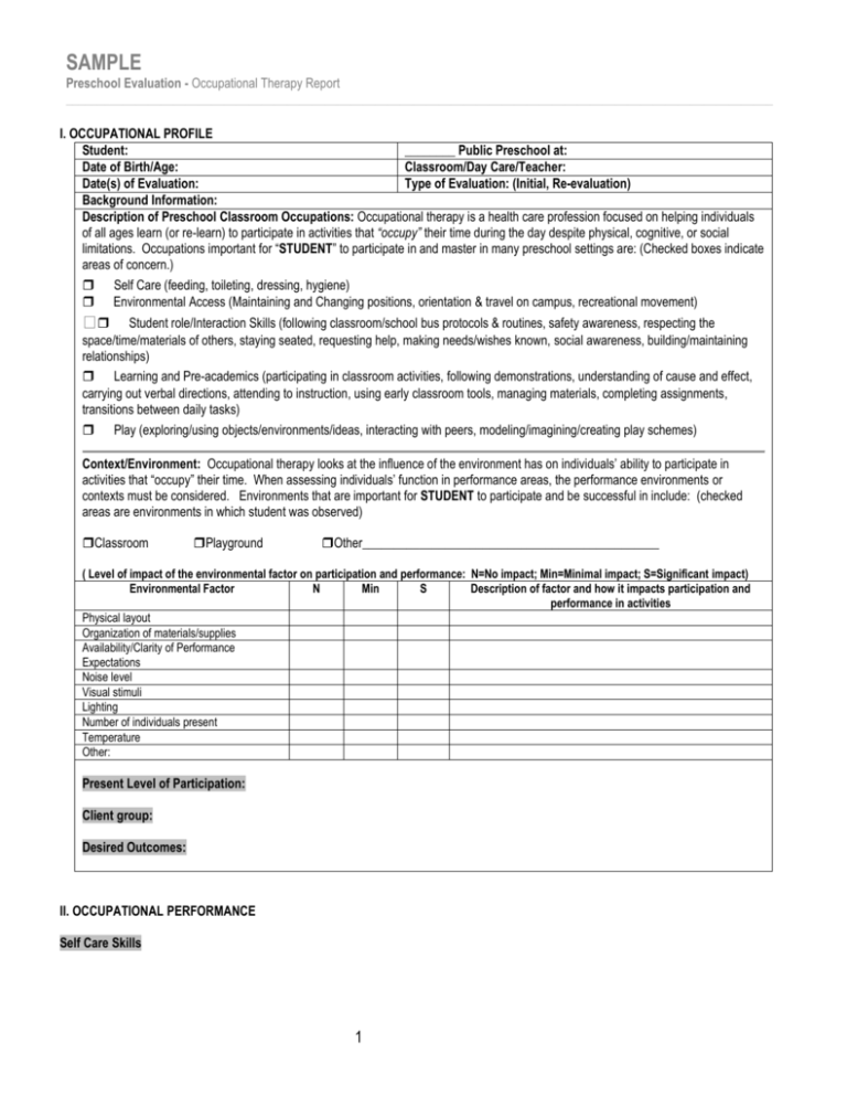 case study template occupational therapy