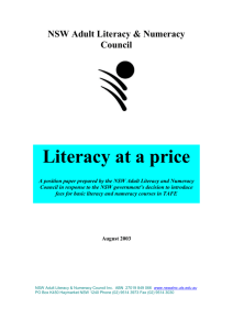 Literacy at a price - NSW Adult Literacy & Numeracy Council