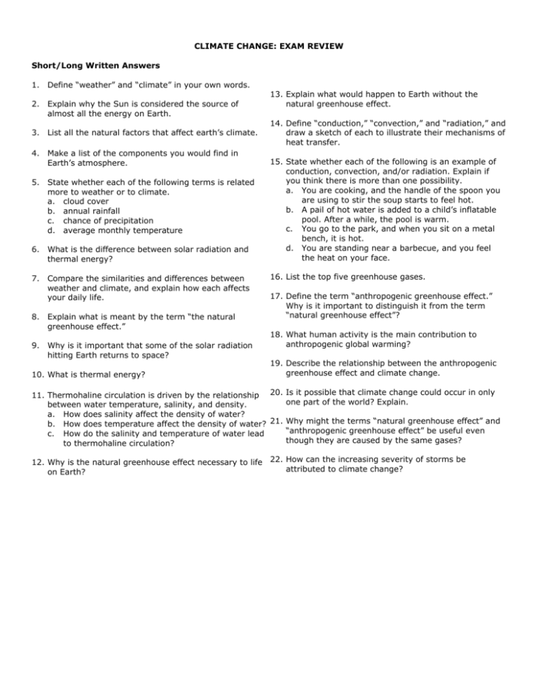 Climate Change Exam Review