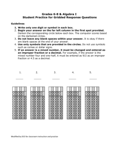 Grades 6-8 and Algebra 1 Student Practice for Gridded Response