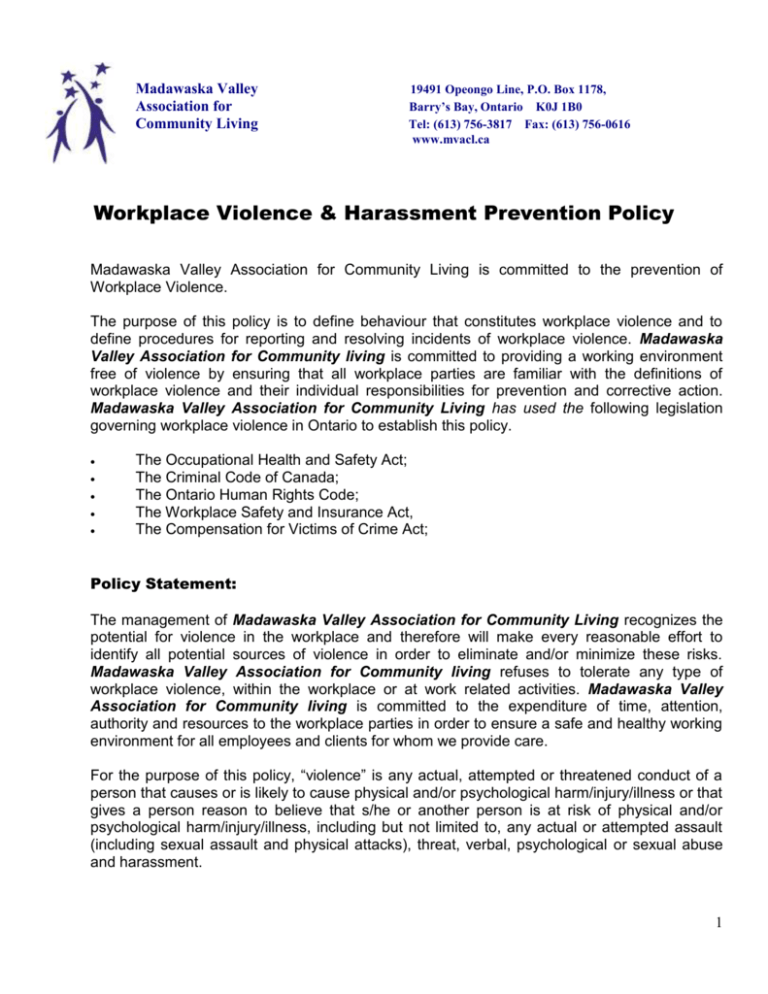 Workplace Violence & Harassment Prevention Policy