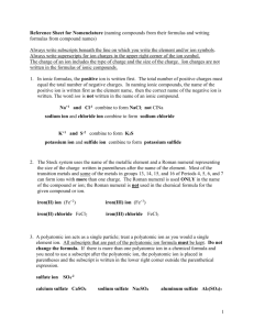 Reference Sheet for Nomenclature (naming compounds from their