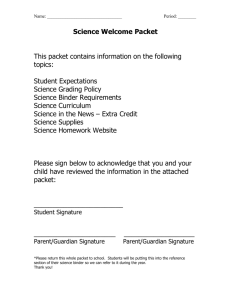 Science Welcome Packet