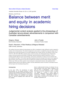 Balance Between Merit and Equity in Academic Hiring Decisions