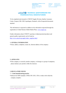 unicef technical questionnaire for pharmaceutical manufacturers