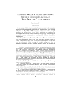 Sarbanes-Oxley in Higher Education: Bringing Corporate America`s