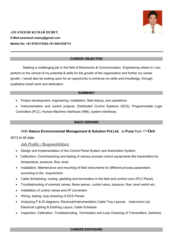 how to write resume for instrument engineer