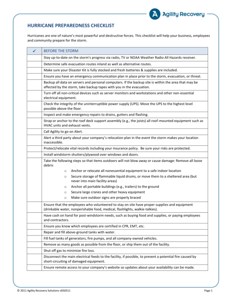 data center hurricane preparedness checklist