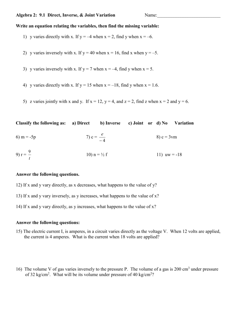 38 Direct And Inverse Variation Worksheet - Worksheet Source 2021