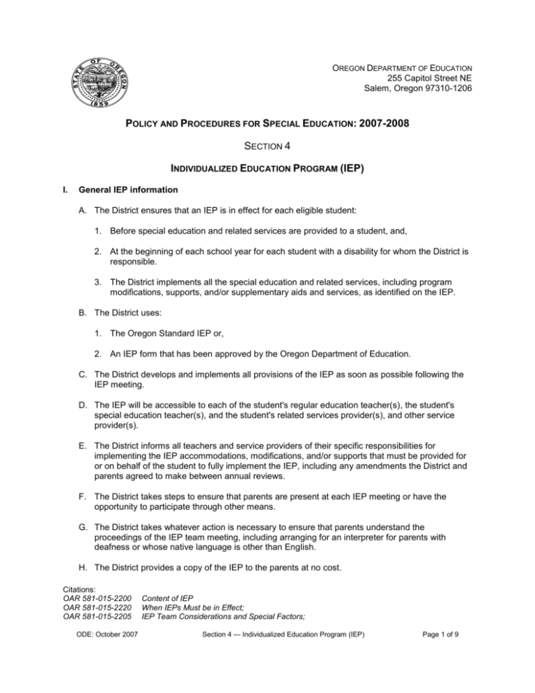 Individualized Education Program IEP 