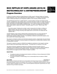BCIC RIPPLES OF HOPE AWARD (2010) IN BIOTECHNOLOGY