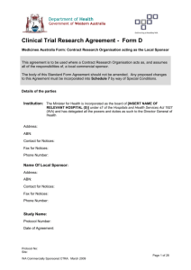 WA Health Clinical Trial Research Agreement