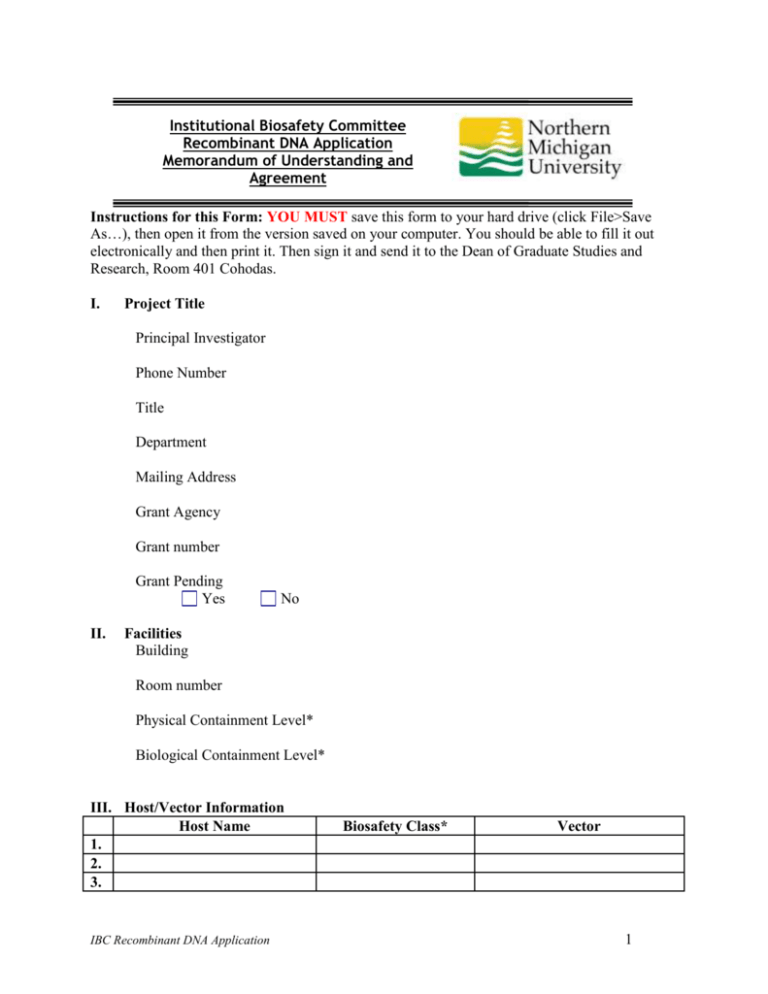 Recombinant DNA Application Northern Michigan University