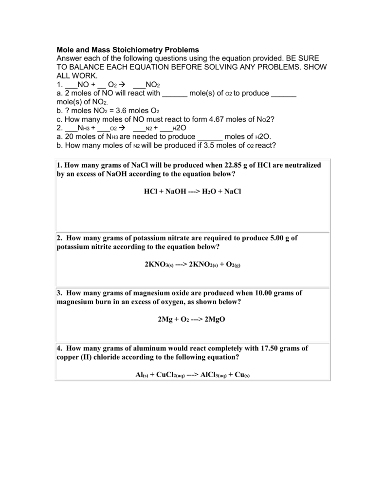 mole-and-mass-stoichiometry-problems