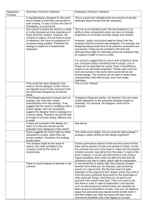 Hume`s criticisms of the Design Argument Table