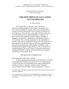 The Doctrine of Salvation in Colossians