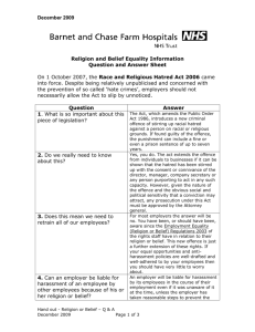 December 2009 Religion and Belief Equality Information Question