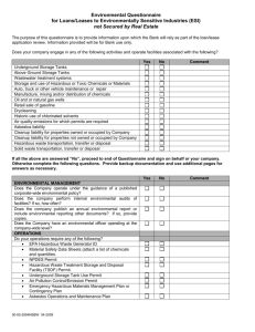 Environmental Questionnaire for Loans/Leases to Environmentally